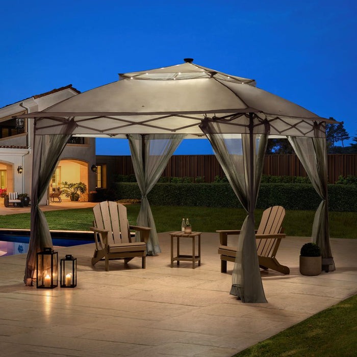 SUNJOY 11x11 Pop Up Portable Gazebo with Solar LED Lights and Netting