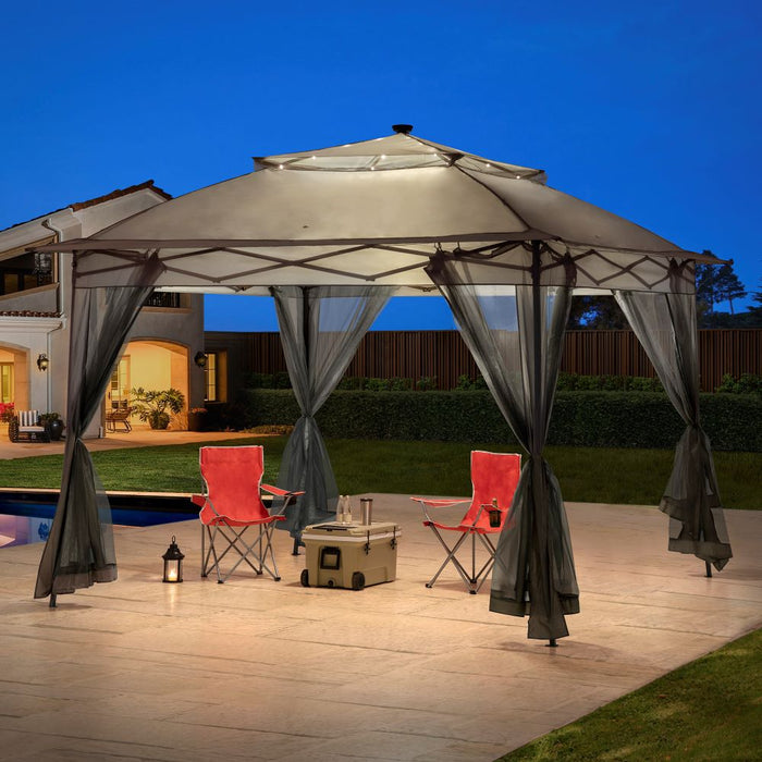 SUNJOY 11x11 Pop Up Portable Gazebo with Solar LED Lights and Netting