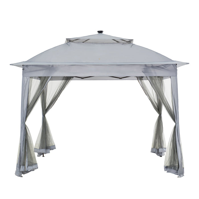 SUNJOY 11x11 Pop Up Portable Gazebo with Solar LED Lights and Netting