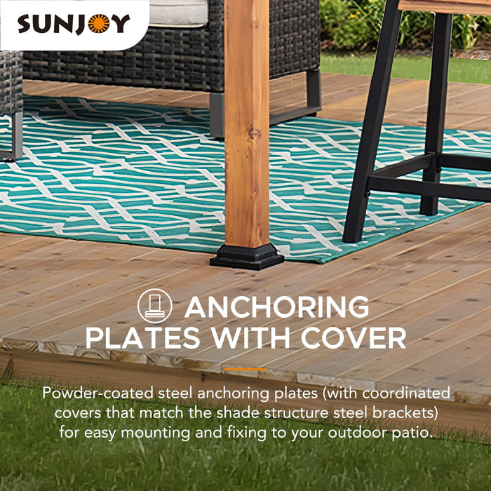 SUNJOY 9x13 Modern Tan Metal Arched Pergola Kit with Bar Shelf