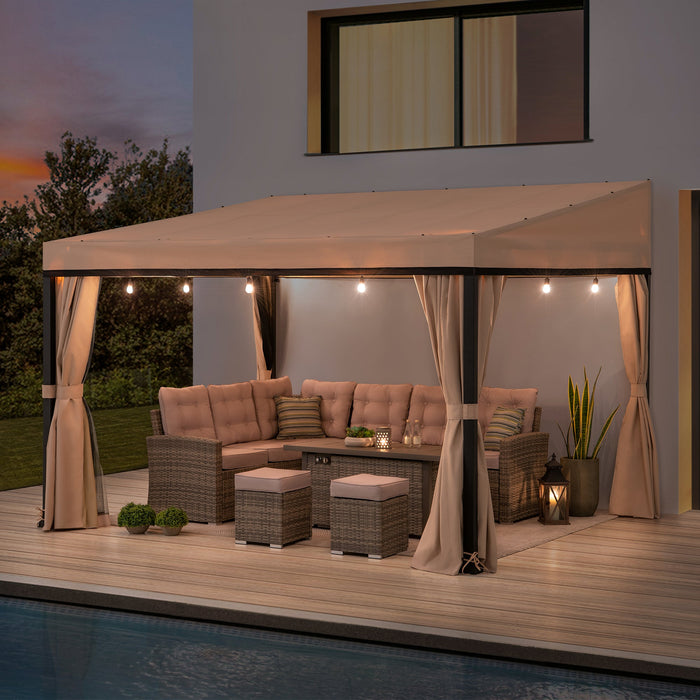 SUNJOY Wall Mounted Gazebo, Lean to Gazebo with Curtain and Netting