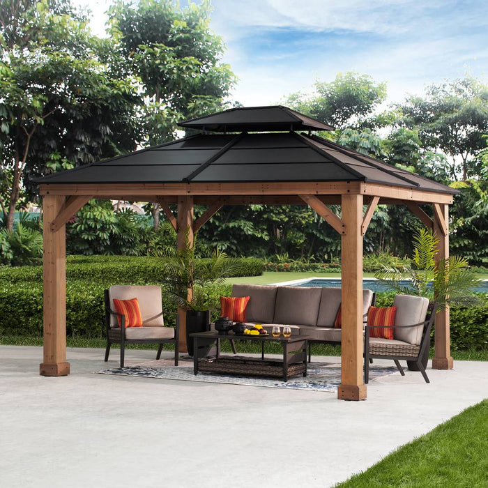 SUNJOY 11x13 Hardtop Gazebo with Cedar Frame and Ceiling Hook