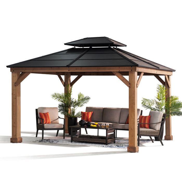 SUNJOY 11x13 Hardtop Gazebo with Cedar Frame and Ceiling Hook