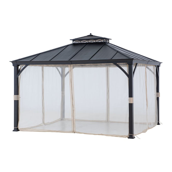 SUNJOY 10x12 Steel Gazebo with 2-Tier Metal Roof and Netting