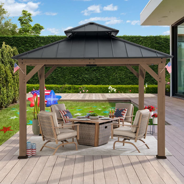 SUNJOY 11x11 Wooden Frame Backyard Hardtop Gazebo with Ceiling Hook