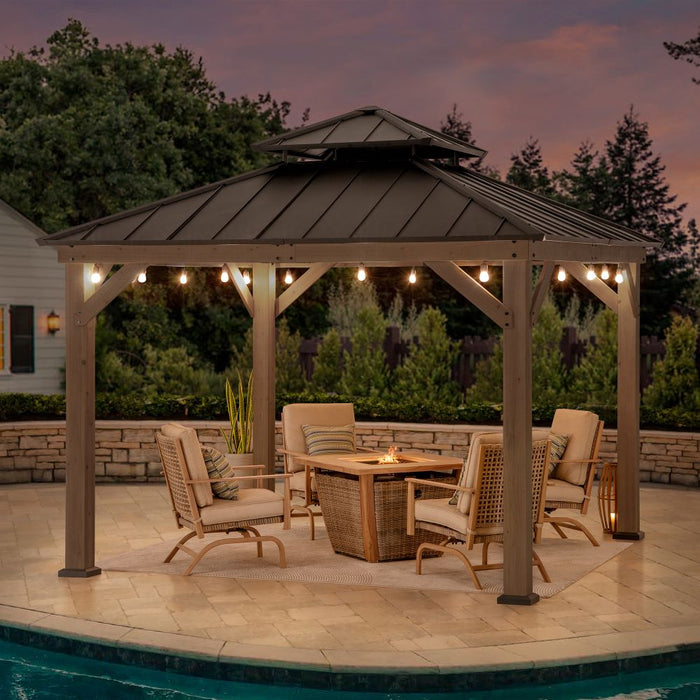 SUNJOY 11x11 Wooden Frame Backyard Hardtop Gazebo with Ceiling Hook