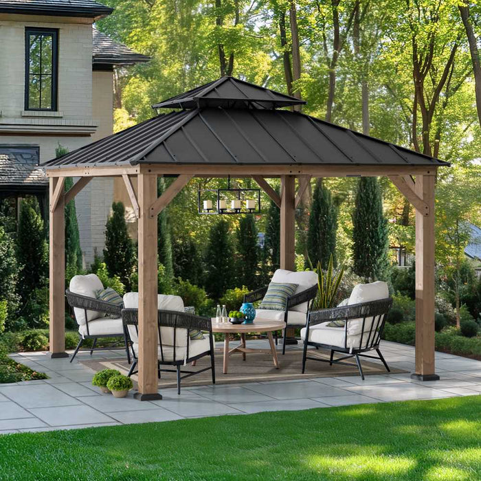 SUNJOY 11x11 Wooden Frame Backyard Hardtop Gazebo with Ceiling Hook