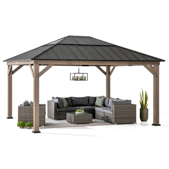 SUNJOY 13x15 Wooden Gazebo with Translucent Skylight and Ceiling Hook