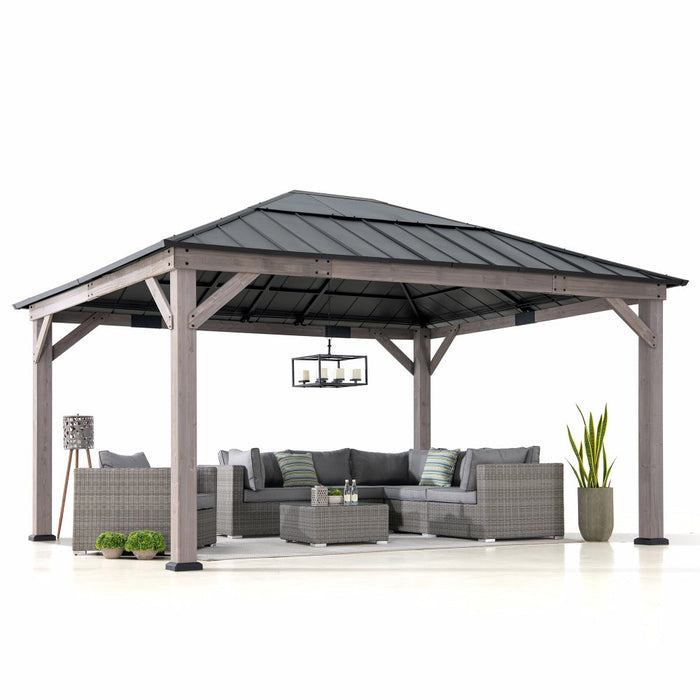 SUNJOY 13x15 Wooden Gazebo with Translucent Skylight and Ceiling Hook