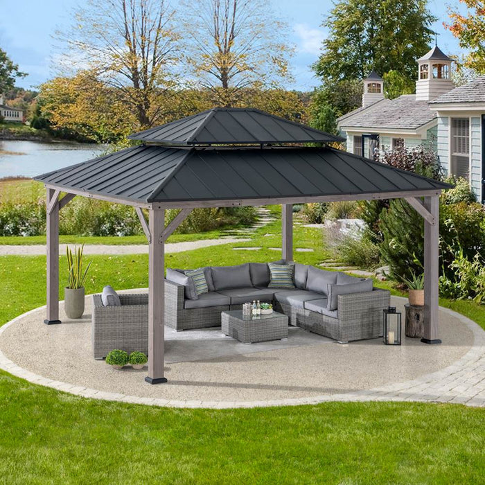 SUNJOY 13x15 Wooden Backyard Gazebo with Ceiling Hook