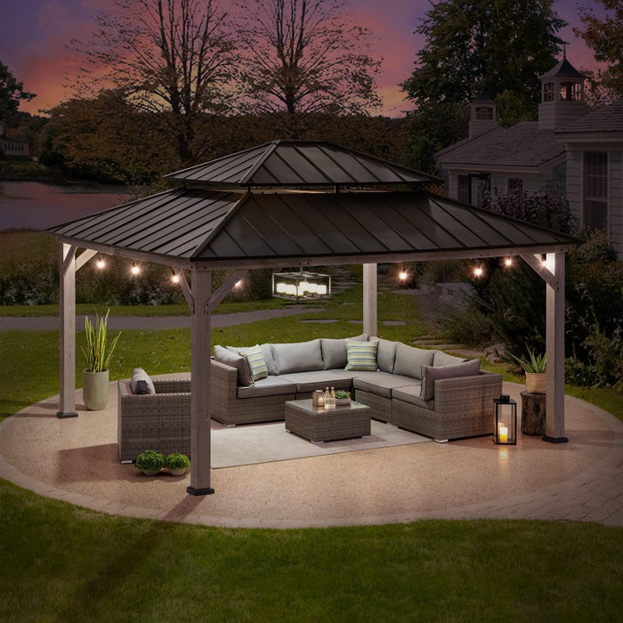 SUNJOY 13x15 Wooden Backyard Gazebo with Ceiling Hook