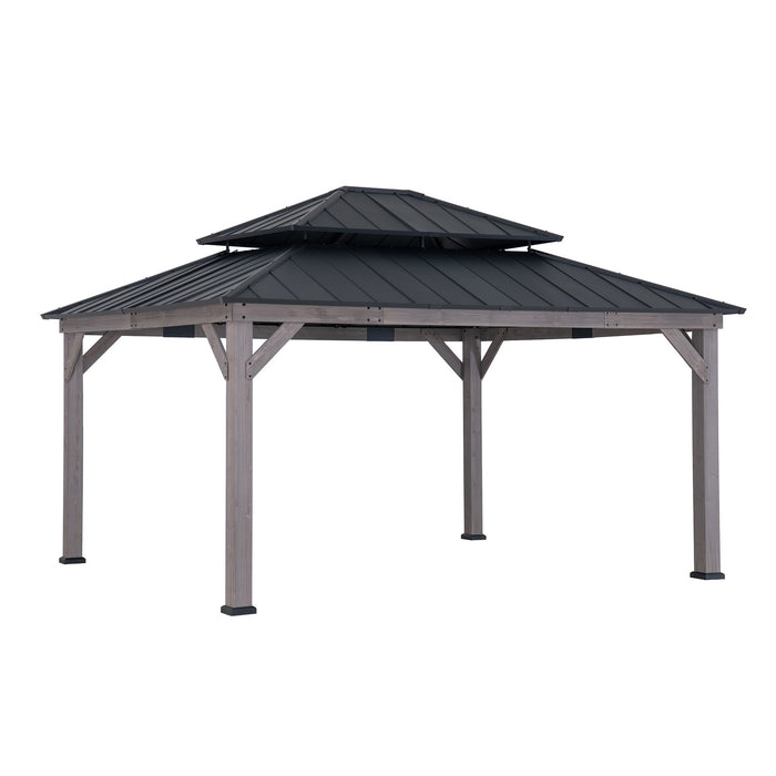 SUNJOY 13x15 Wooden Backyard Gazebo with Ceiling Hook