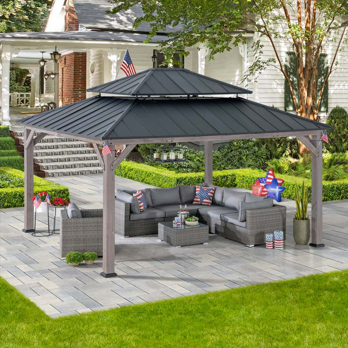 SUNJOY 13x15 Wooden Backyard Gazebo with Ceiling Hook