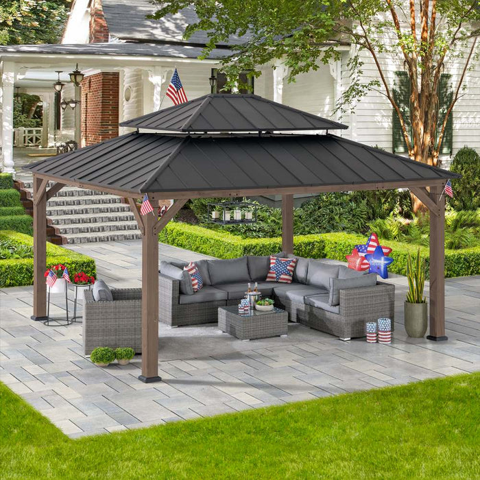 SUNJOY 13x15 Wooden Backyard Gazebo with Ceiling Hook