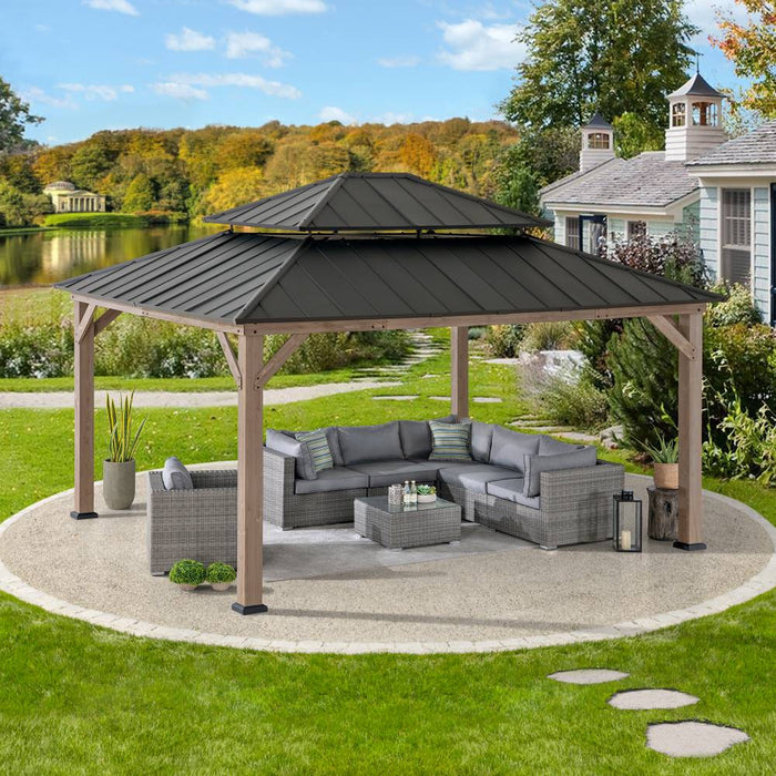 SUNJOY 13x15 Wooden Backyard Gazebo with Ceiling Hook