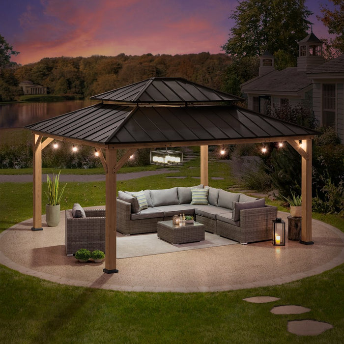 SUNJOY 13x15 Wooden Backyard Gazebo with Ceiling Hook