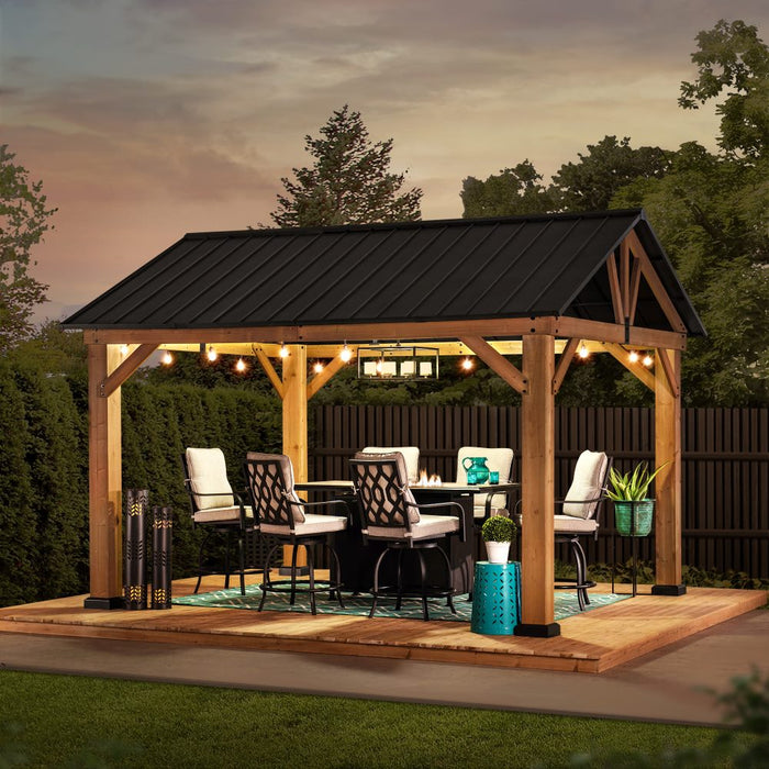 SUNJOY 11x13 Wooden Frame Gable Roof Gazebo with Ceiling Hook