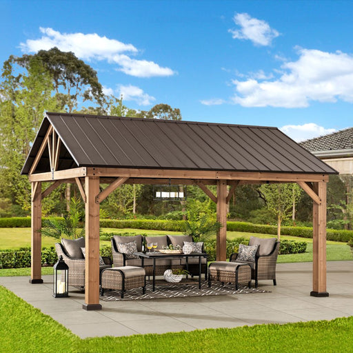 SUNJOY 13x15 Gable Roof Gazebo with Ceiling Hook