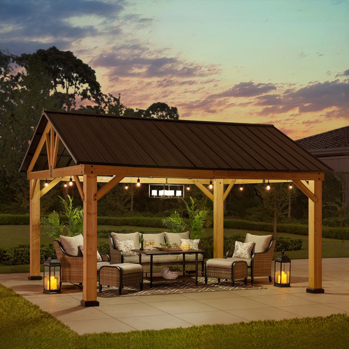 SUNJOY 13x15 Gable Roof Gazebo with Ceiling Hook