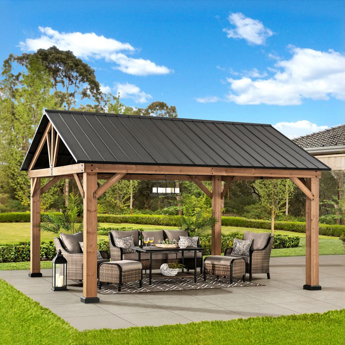 SUNJOY 13x15 Gable Roof Gazebo with Ceiling Hook