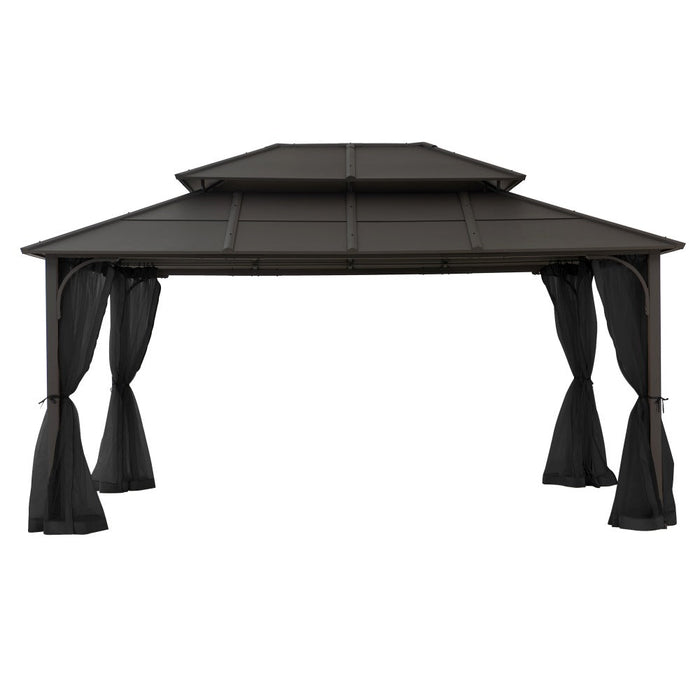 SUNJOY 12x16 Hard Top Gazebo with Steel Roof, Ceiling Hook, and Netting