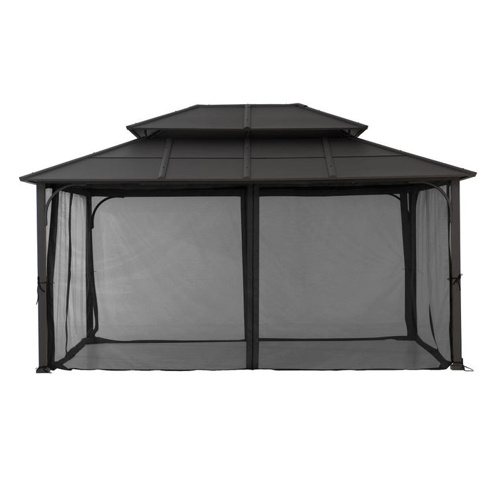 SUNJOY 12x16 Hard Top Gazebo with Steel Roof, Ceiling Hook, and Netting