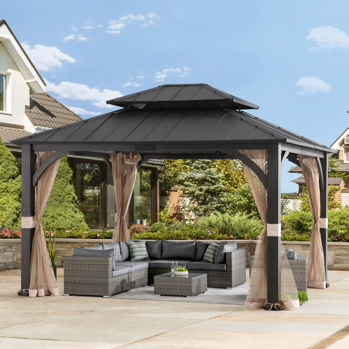 SUNJOY 13x15 Churchill Hardtop Gazebo with Metal Roof and Netting