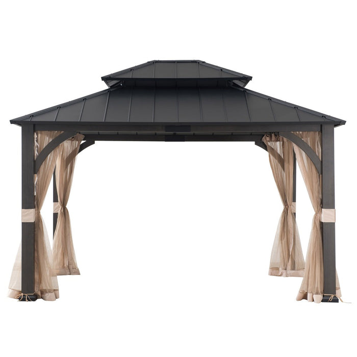 SUNJOY 13x15 Churchill Hardtop Gazebo with Metal Roof and Netting