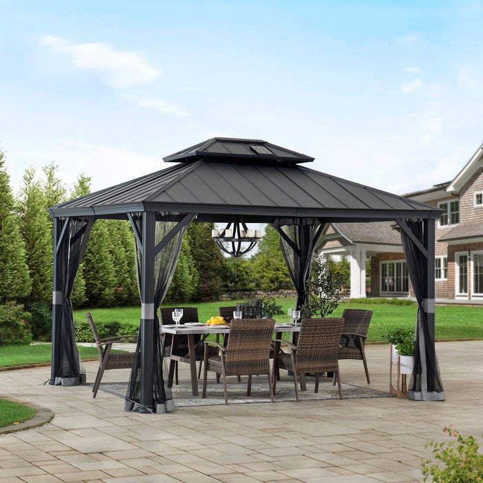 SUNJOY 10x12 Gazebo with Mosquito Netting and Solar Panel