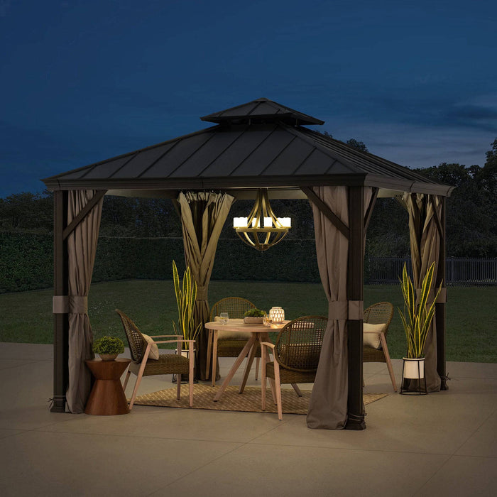 SUNJOY 10x10 Hardtop Gazebo with Aluminum Frame, Netting, and Curtain