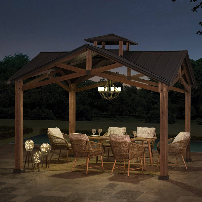 SUNJOY 12.5x12.5 Wooden Frame Hardtop Gazebo with Ceiling Hook