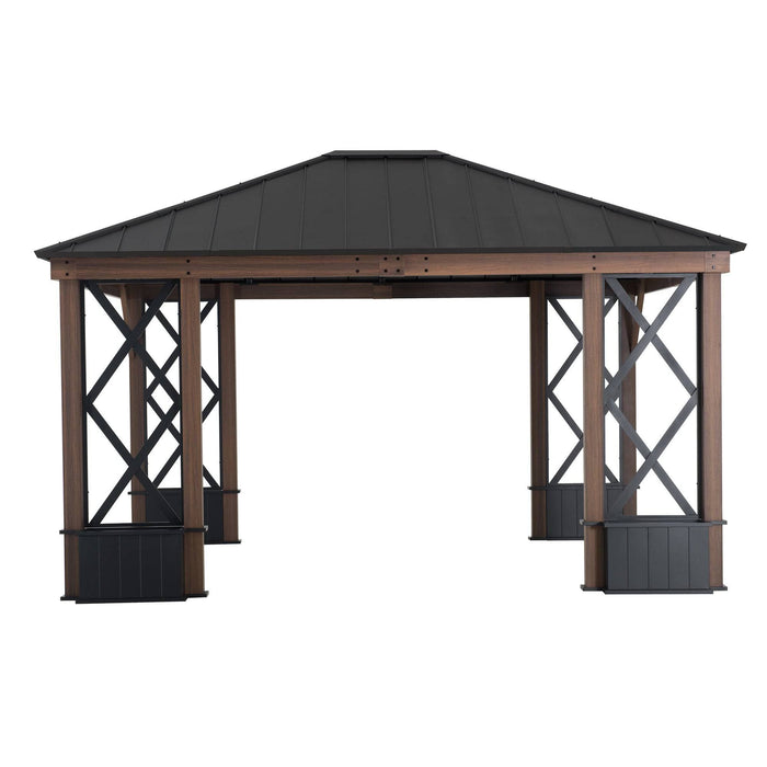 SUNJOY 13x15 Aluminum Framed Hard Top Gazebo with Planters