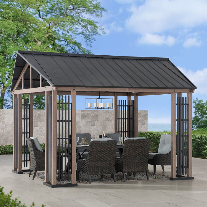 SUNJOY 11x13 Steel Gable Roof Hardtop Gazebo with Metal Ceiling Hook