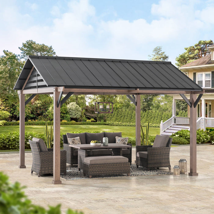 SUNJOY 13x13 Black Steel Gazebo with Decorative Beam