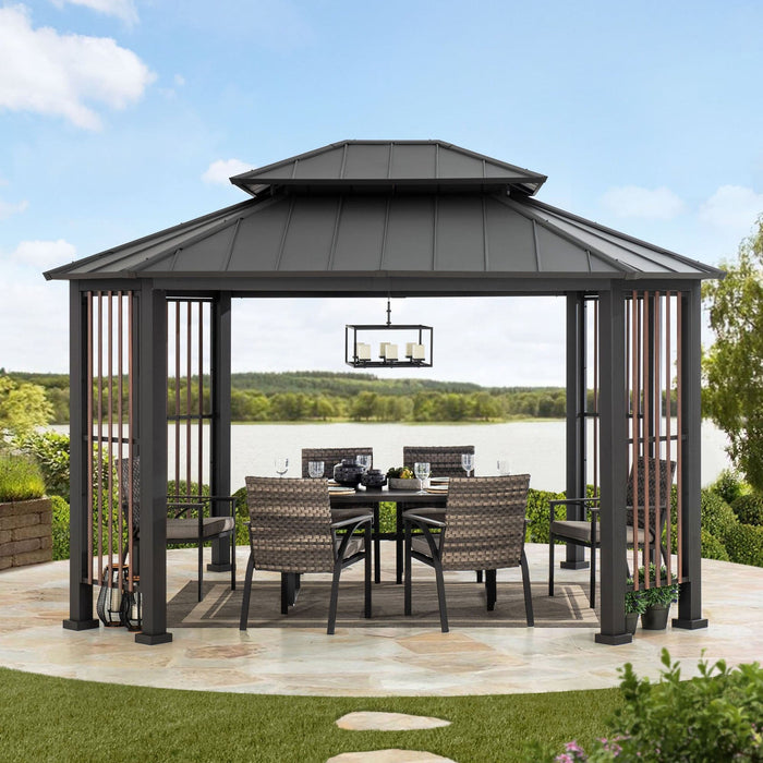 SUNJOY 11x13 Octagon Gazebo with Steel Roof and Ceiling Hook