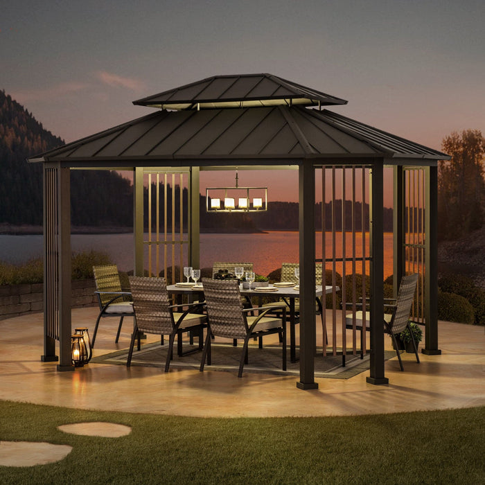 SUNJOY 11x13 Octagon Gazebo with Steel Roof and Ceiling Hook