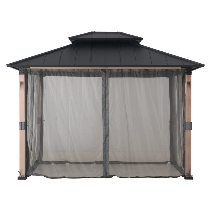 SUNJOY 10x12 Kirkfield Metal Gazebo with Netting and LED Lights