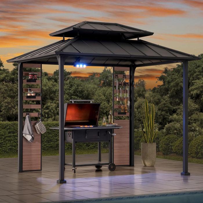 SUNJOY 7x9 Rochdale Grill Gazebo with Shelves and Hooks