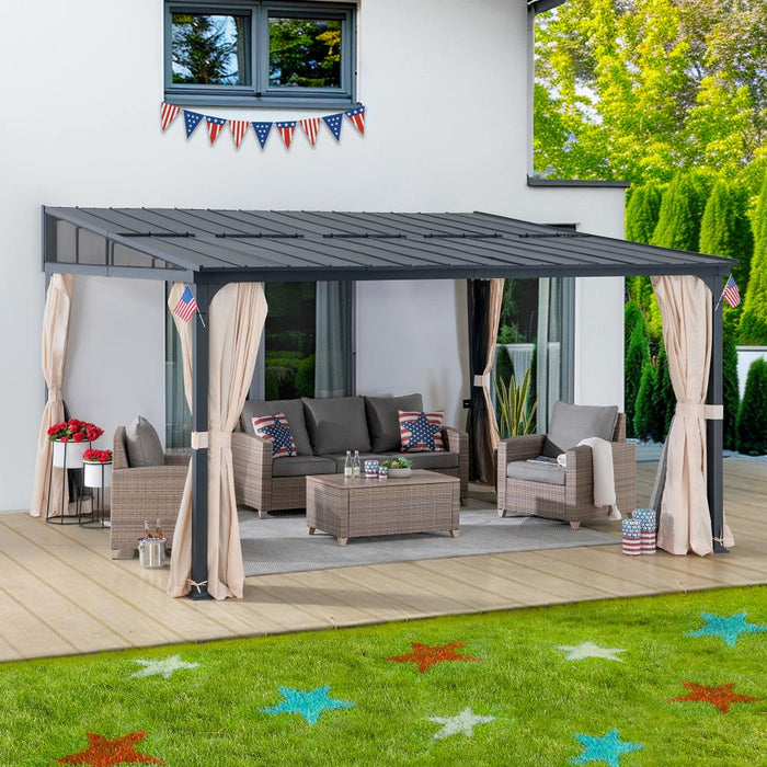 SUNJOY Wall Mounted Gazebo, Lean to Gazebo with Curtain and Netting