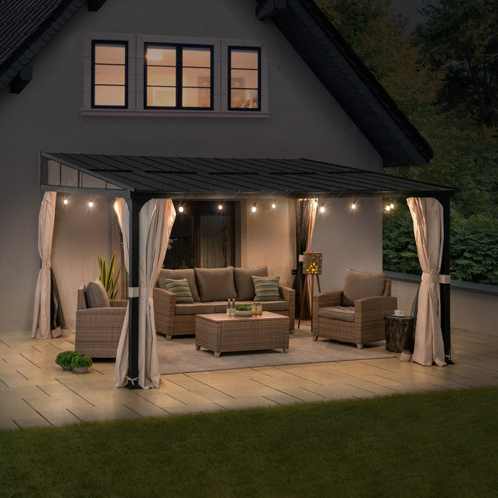 SUNJOY Wall Mounted Gazebo, Lean to Gazebo with Curtain and Netting