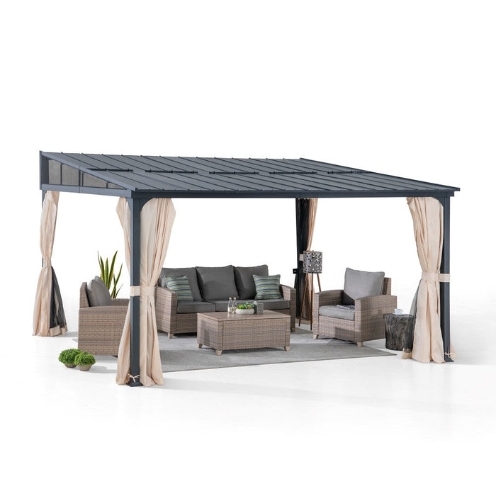 SUNJOY Wall Mounted Gazebo, Lean to Gazebo with Curtain and Netting