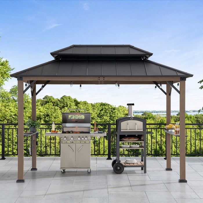 SUNJOY 8x12 Hardtop Grill Gazebo with Electrical Outlets and Shelves