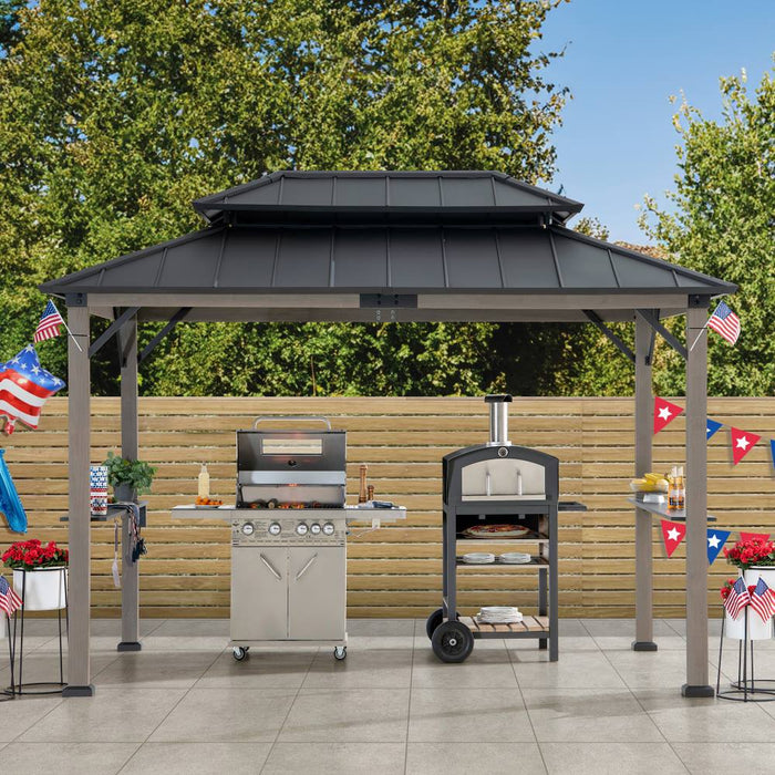 SUNJOY 8x12 Hardtop Grill Gazebo with Electrical Outlets and Shelves