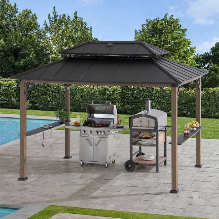 SUNJOY 8x12 Wood Grill Gazebo with Solar Power and Shelves