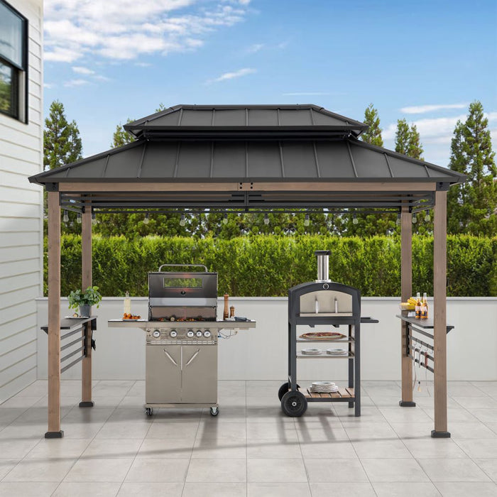 SUNJOY 8x12 Hardtop Grill Gazebo with Electrical Outlets and Shelves