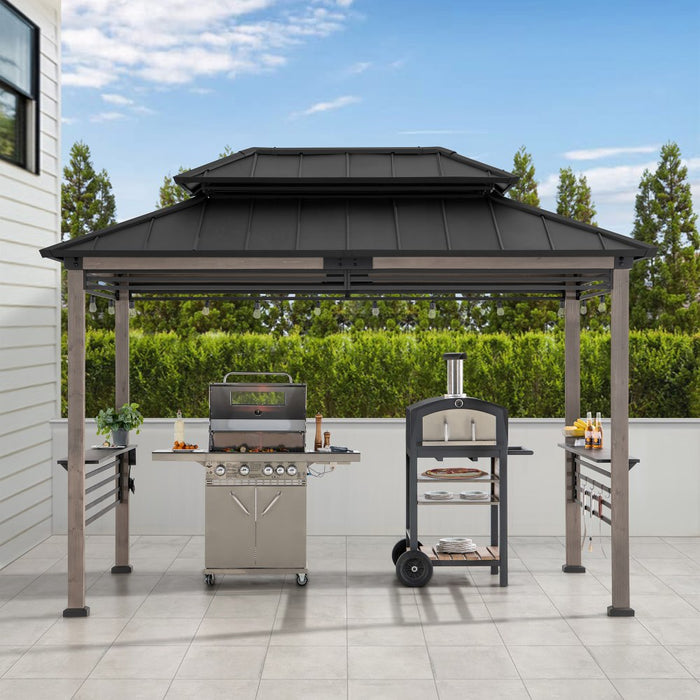 SUNJOY 8x12 Hardtop Grill Gazebo with Electrical Outlets and Shelves