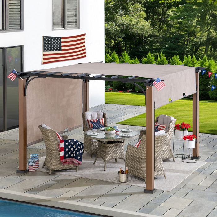 SUNJOY 11x11 Metal Pergola with Sliding Canopy & Wood-Look Finish