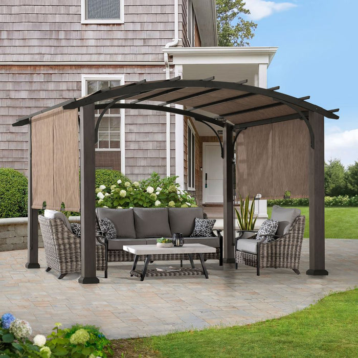 SUNJOY 10x12 Metal Pergola with Retractable Canopy and Curved Roof