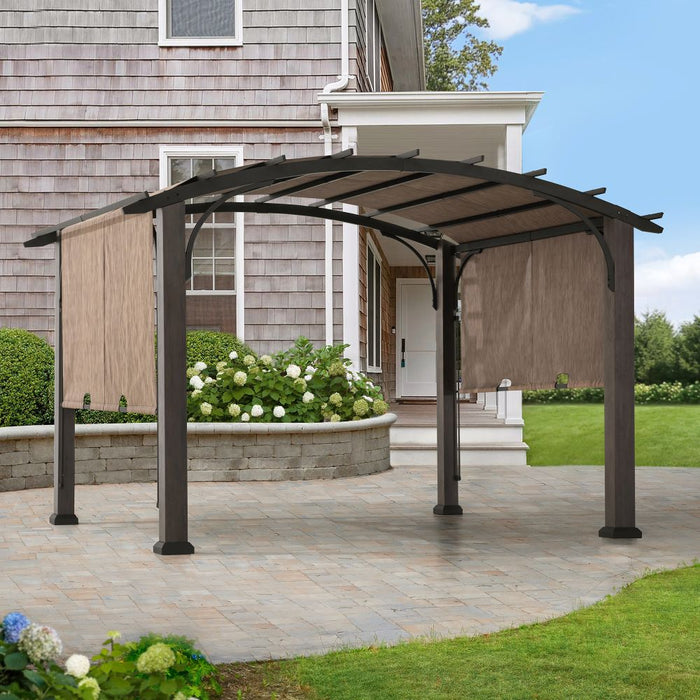 SUNJOY 10x12 Metal Pergola with Retractable Canopy and Curved Roof