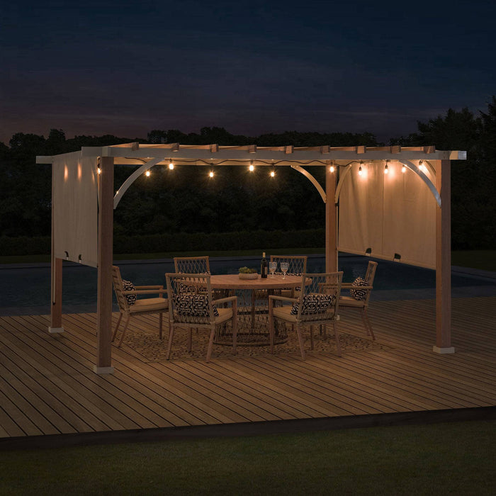 SUNJOY 12x14 Pergola with Sliding Shade Roof & Woodgrain Steel Frame